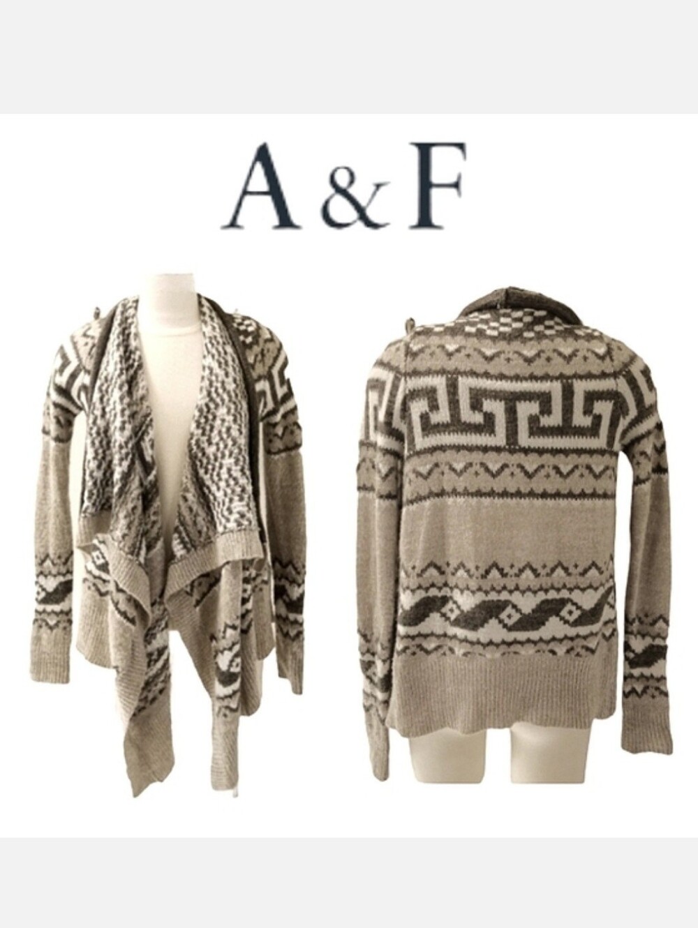 Abercrombie & Fitch Waterfall Front Cardigan Brown & Cream Aztec Print XS-S